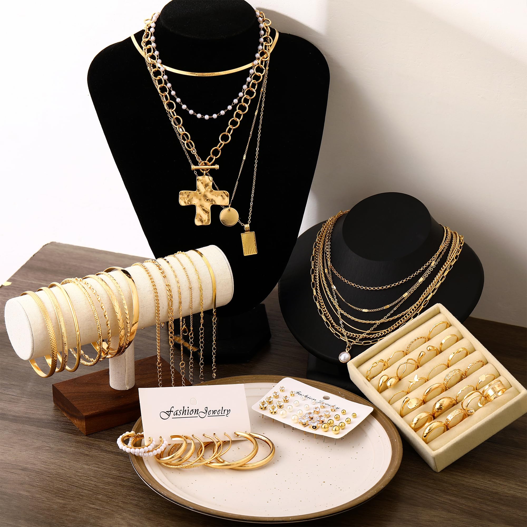 68 Piece Gold Jewelry Set With Necklaces Bracelets