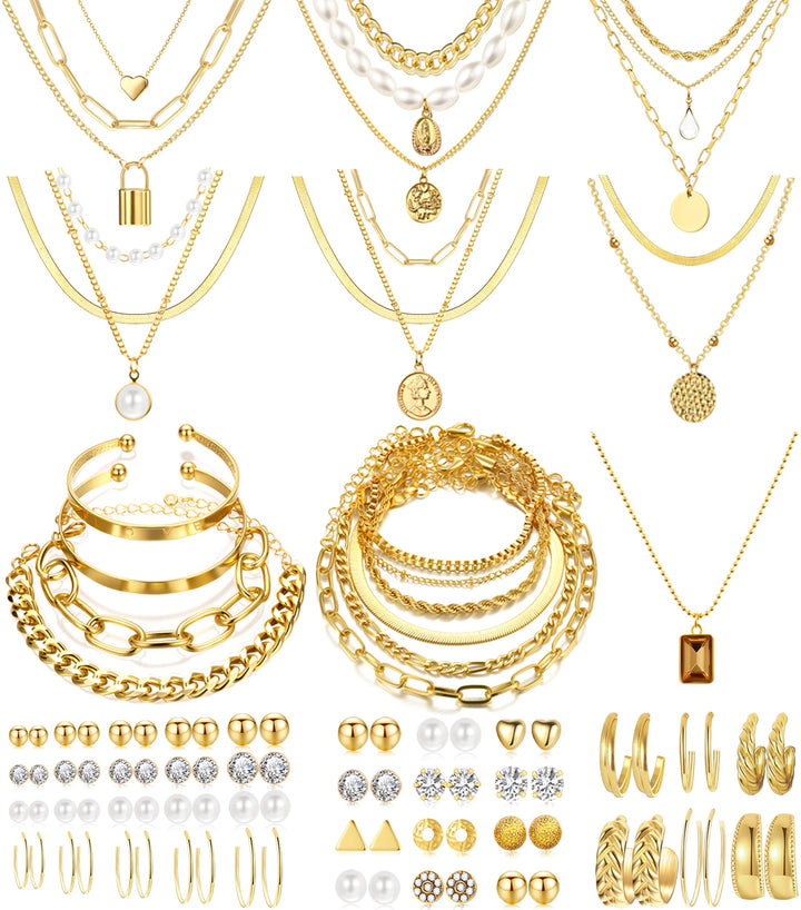 68 Piece Gold Jewelry Set With Necklaces Bracelets