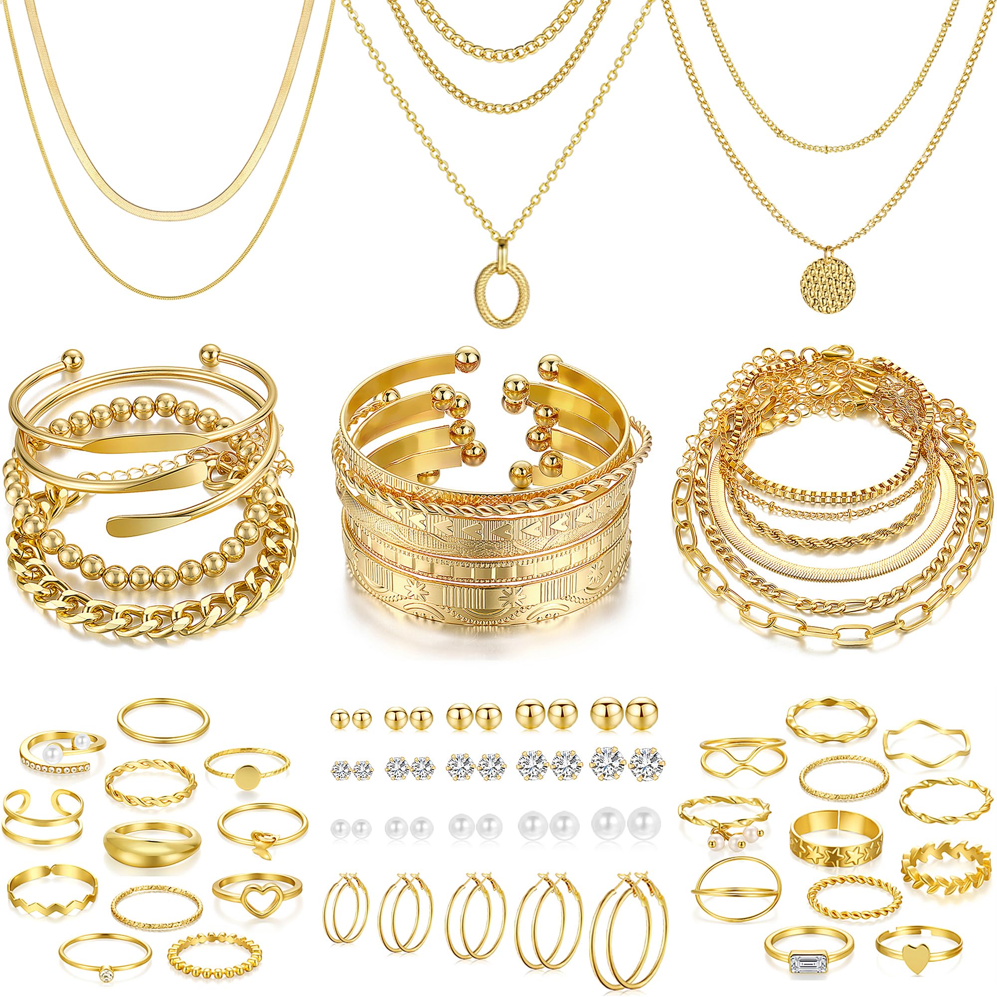 68 Piece Gold Jewelry Set With Necklaces Bracelets