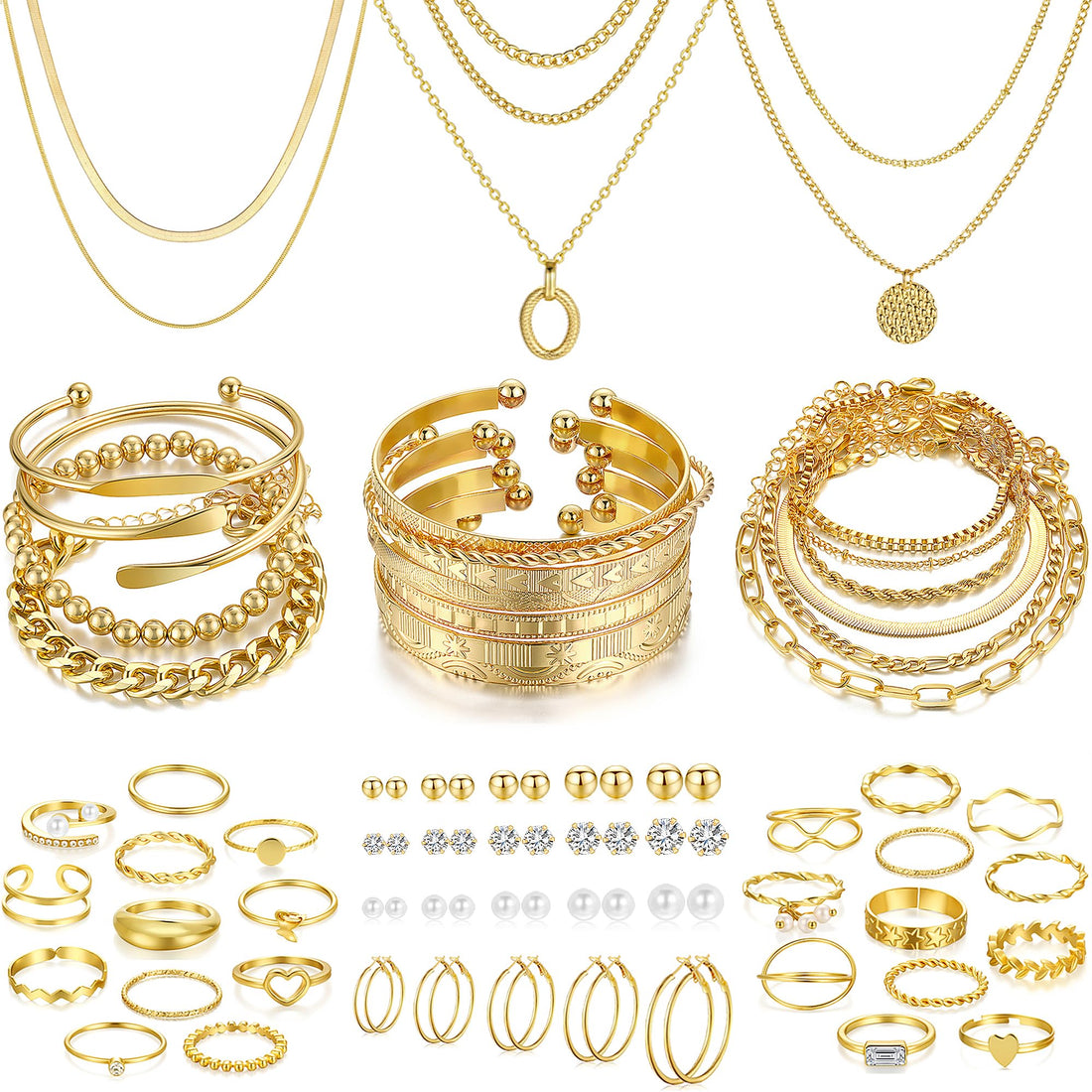 68 Piece Gold Jewelry Set With Necklaces Bracelets