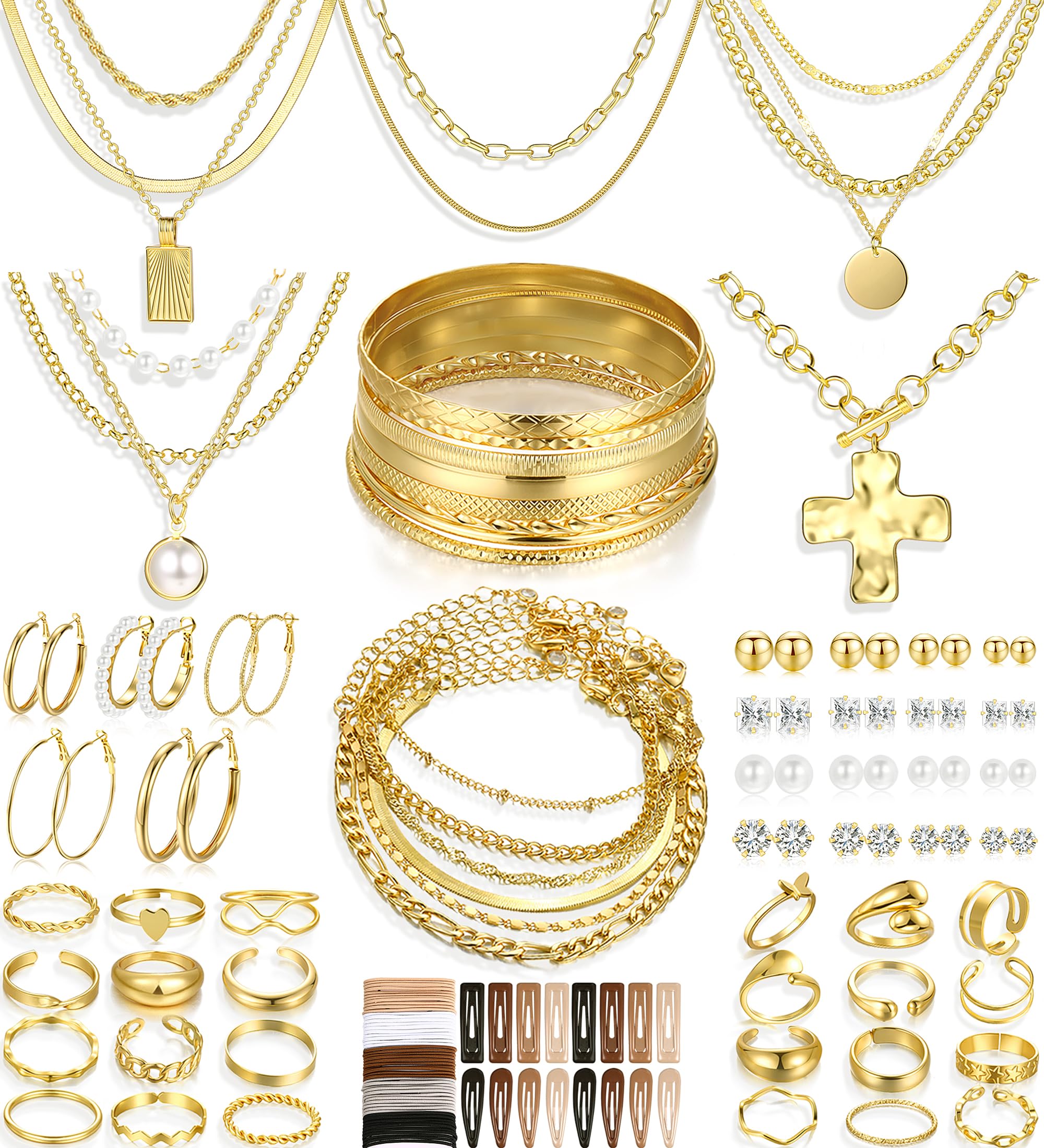 68 Piece Gold Jewelry Set With Necklaces Bracelets
