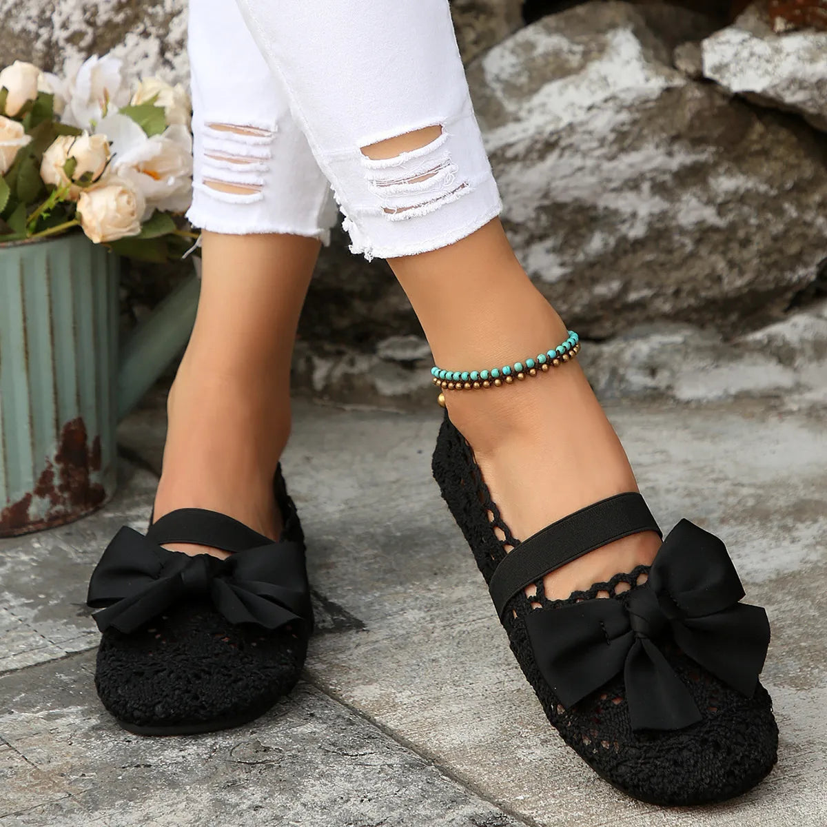 Round Toe Flat Slip On Bow Casual Shoes