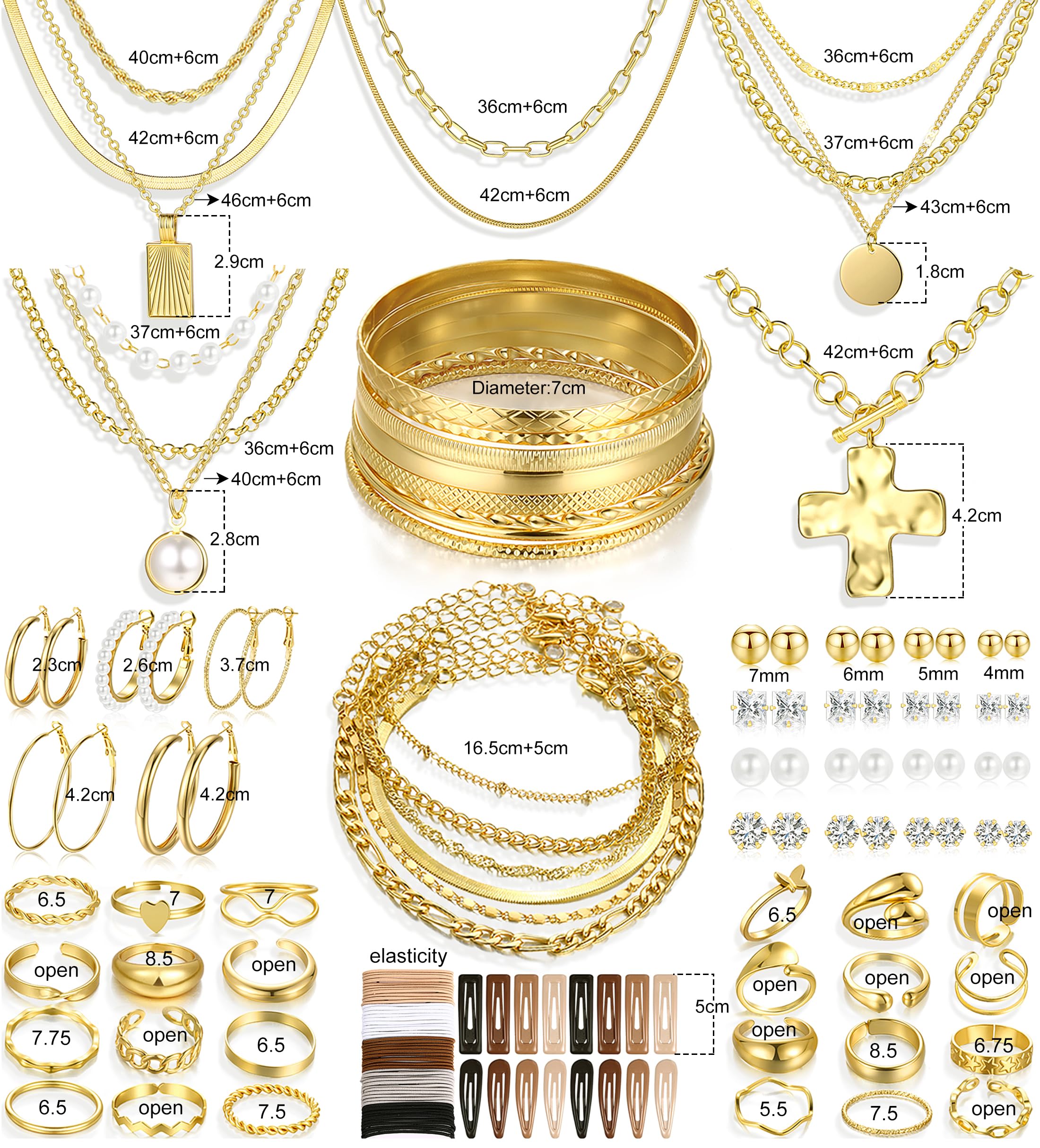 68 Piece Gold Jewelry Set With Necklaces Bracelets