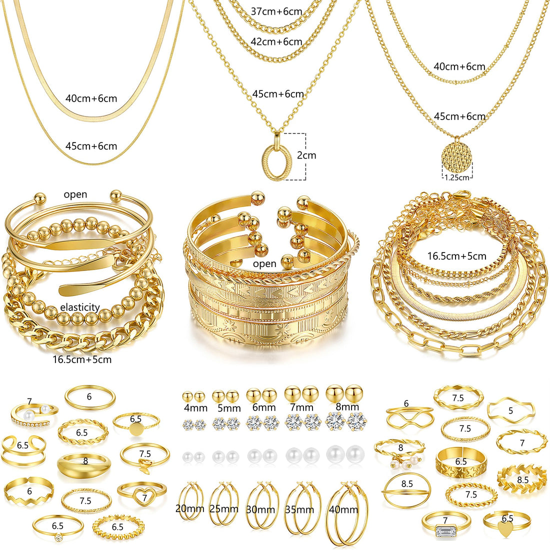 68 Piece Gold Jewelry Set With Necklaces Bracelets