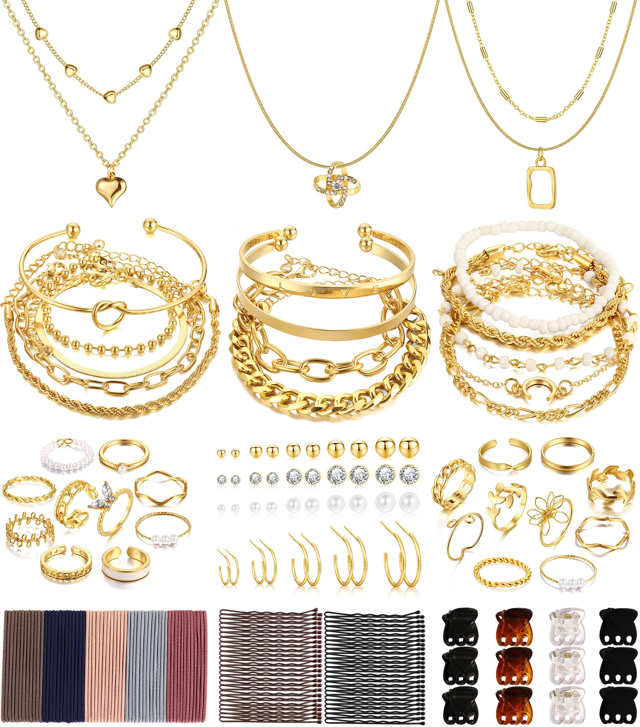 68 Piece Gold Jewelry Set With Necklaces Bracelets