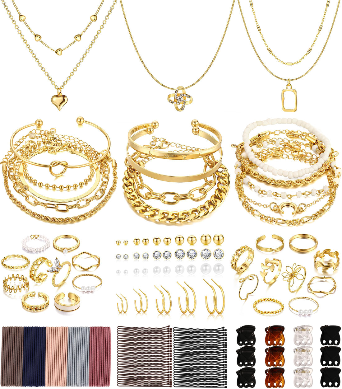 68 Piece Gold Jewelry Set With Necklaces Bracelets
