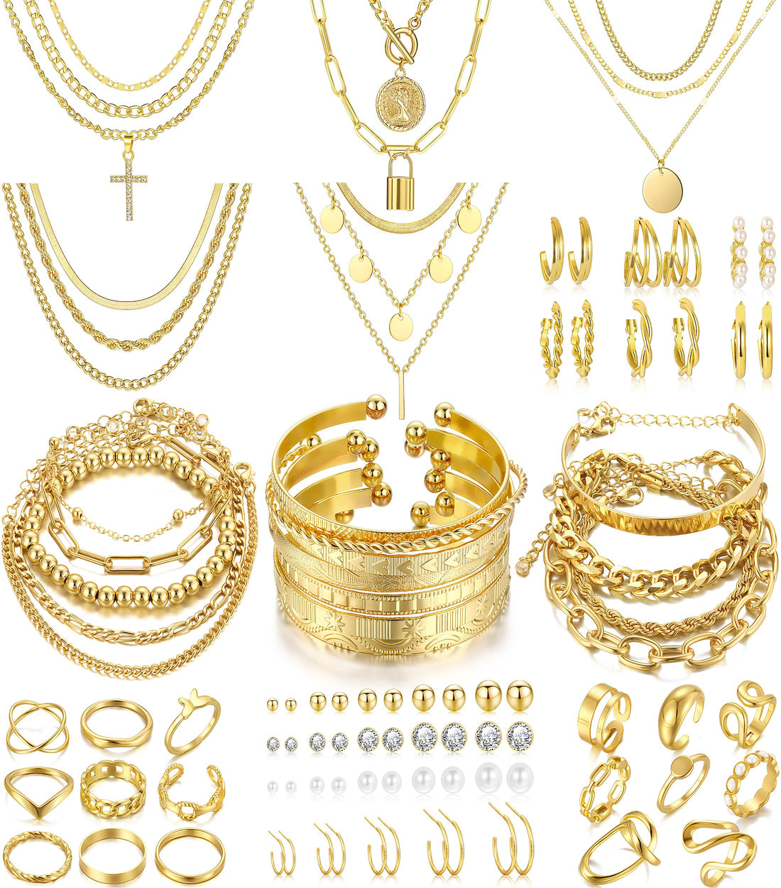 68 Piece Gold Jewelry Set With Necklaces Bracelets