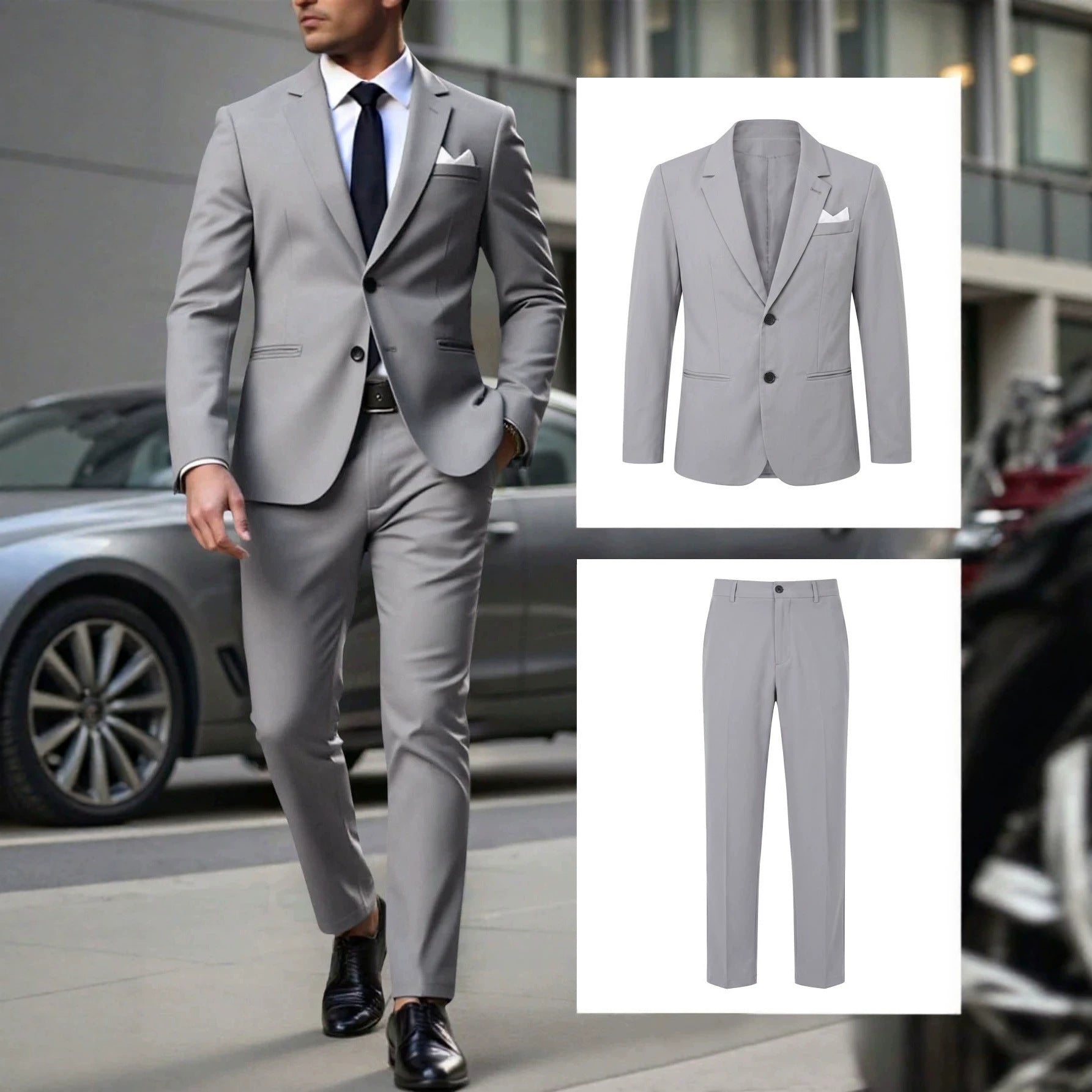 Men's Solid Color Business Formal Suit With Trousers