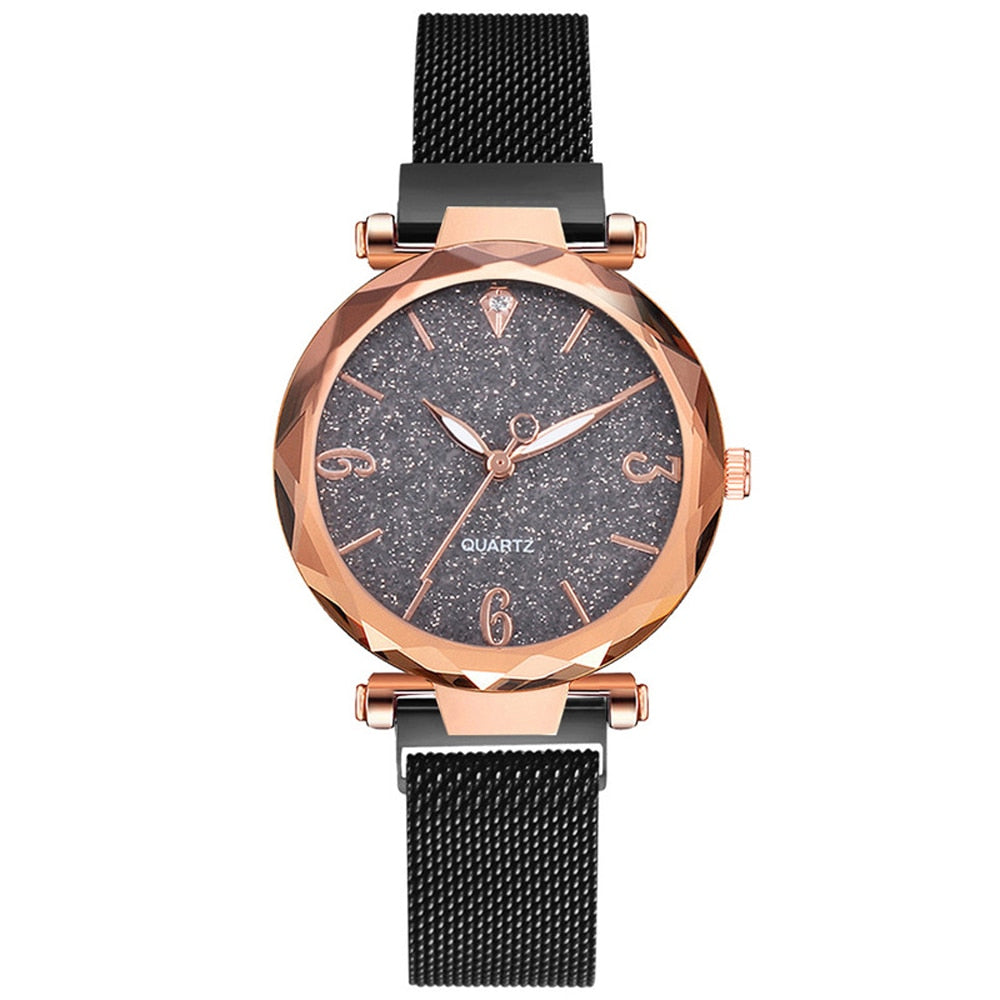 Women's Rose Gold Starry Sky Magnetic Mesh Watch