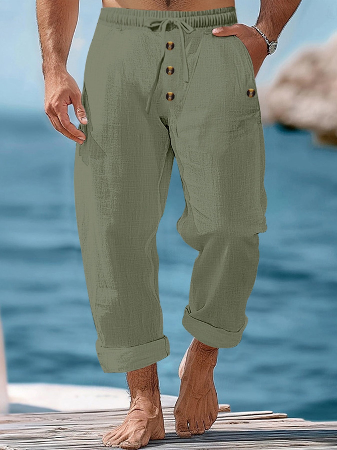 Men's Plus Size Button Fly Drawstring Casual Pants