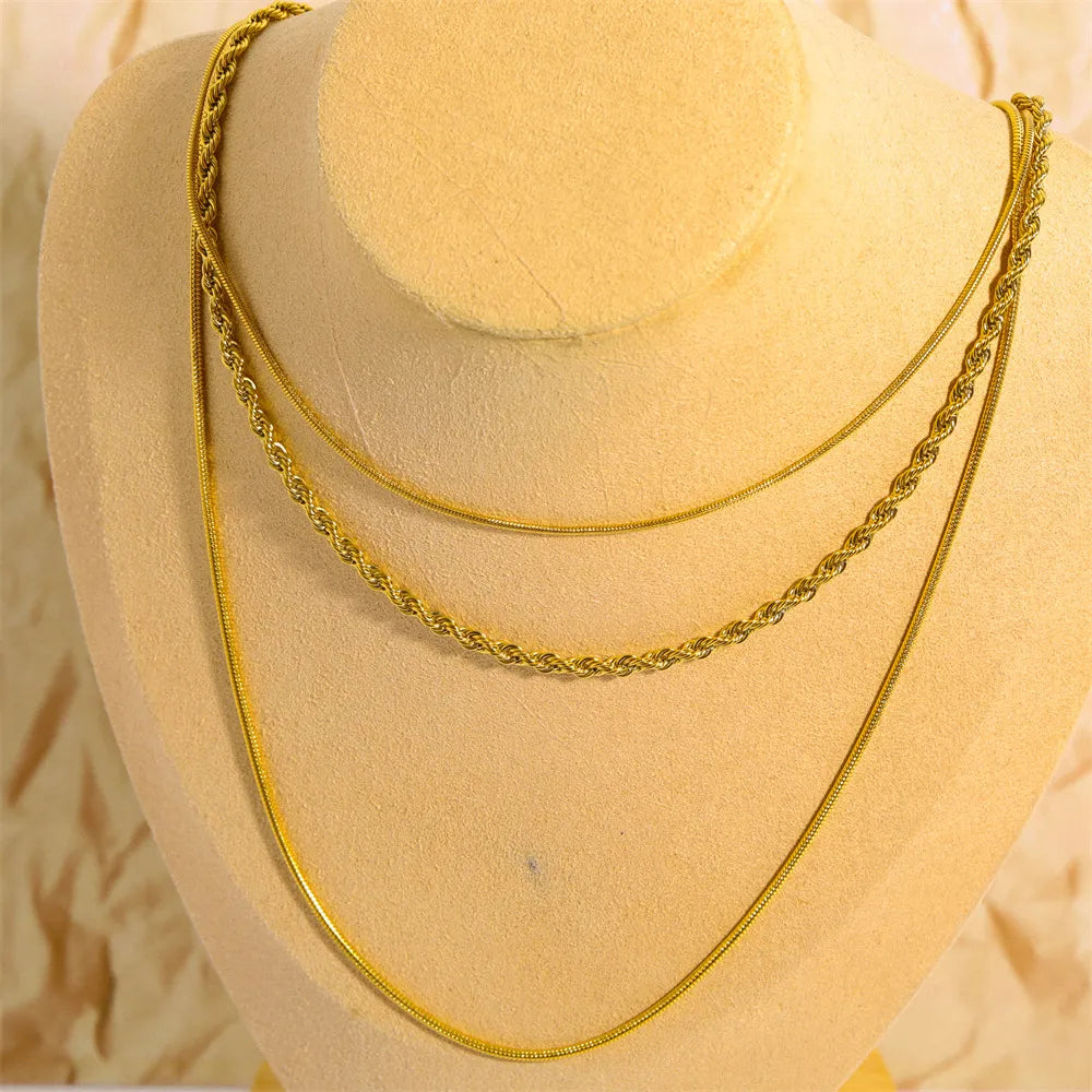 18K Gold Plated Titanium Steel Three Layer Necklace