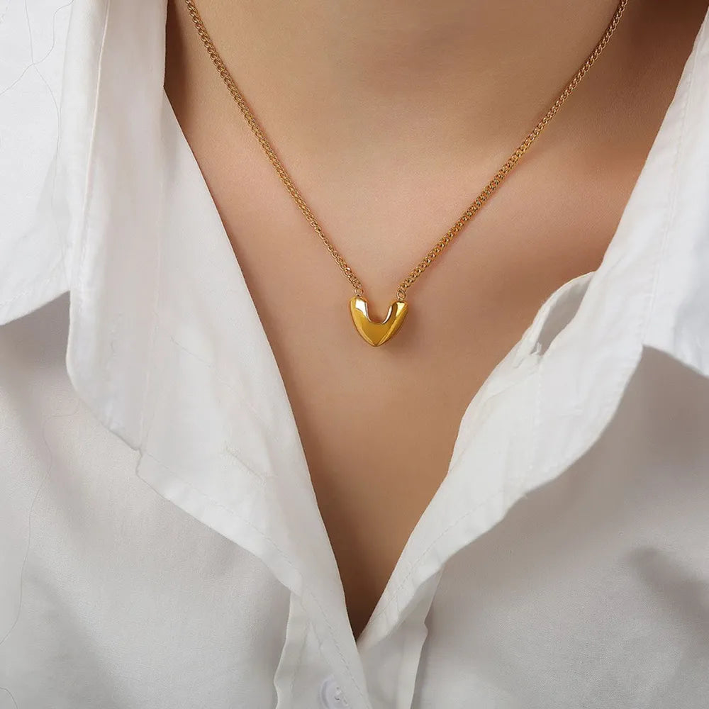 Women's Gold Plated Heart Pendant Necklace For Everyday