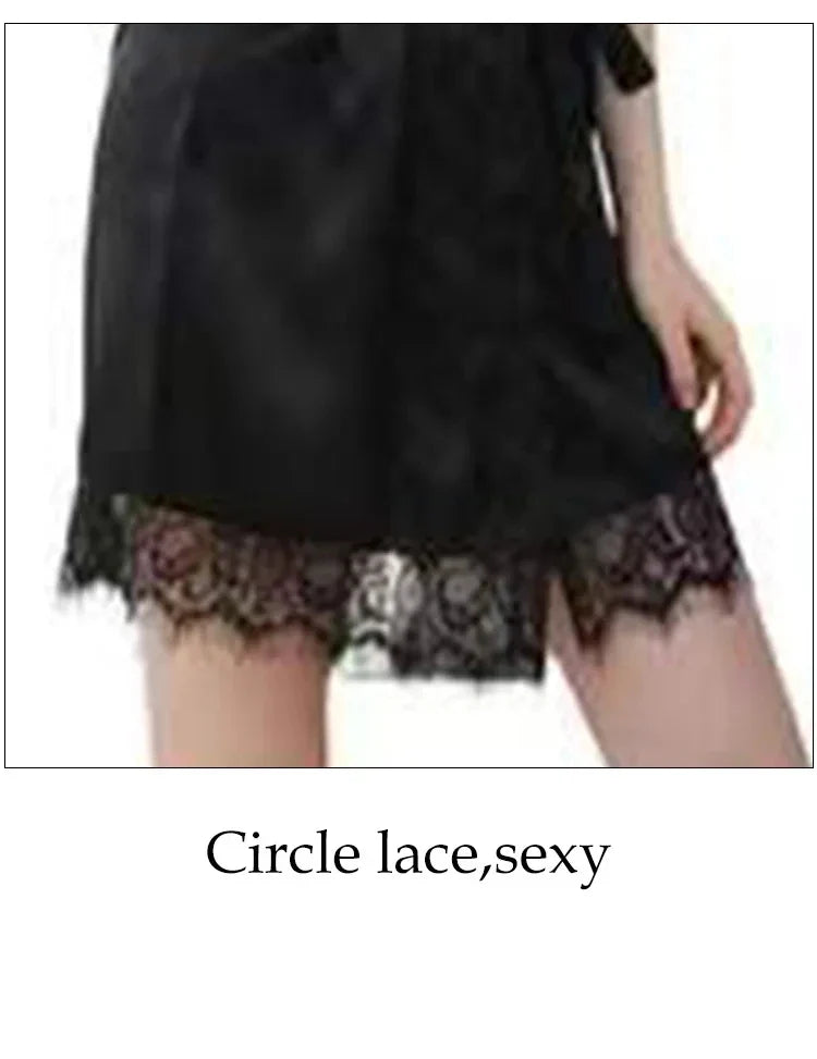 Women's Black Lace Silk Half Sleeve Sleepwear Robe