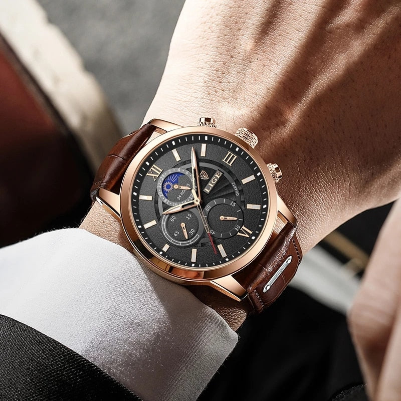 Men's Luxury Leather Quartz Sports Waterproof Watch