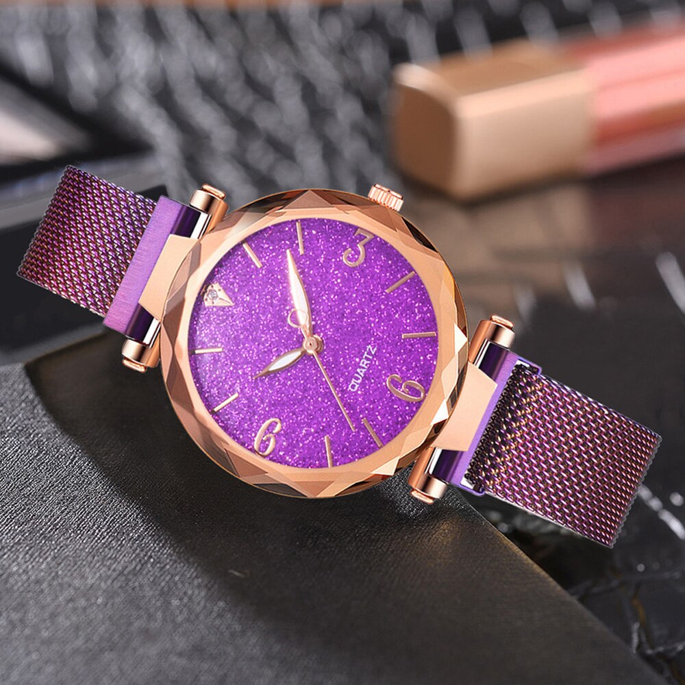 Women's Rose Gold Starry Sky Magnetic Mesh Watch