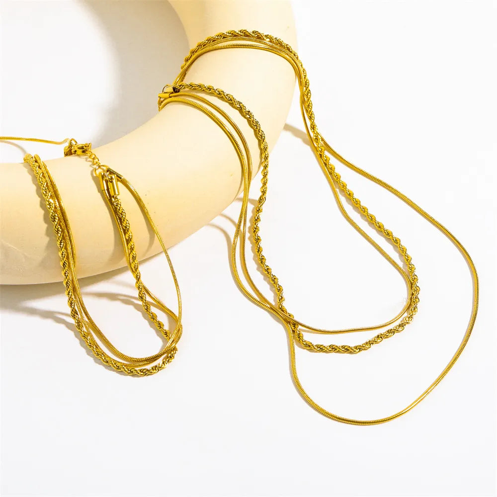 18K Gold Plated Titanium Steel Three Layer Necklace