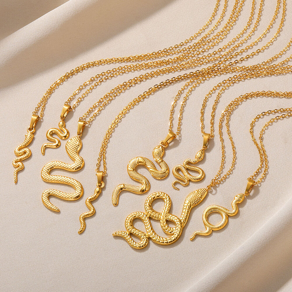 Women's Retro Snake Pendant Gold Plated Stainless Steel Necklace