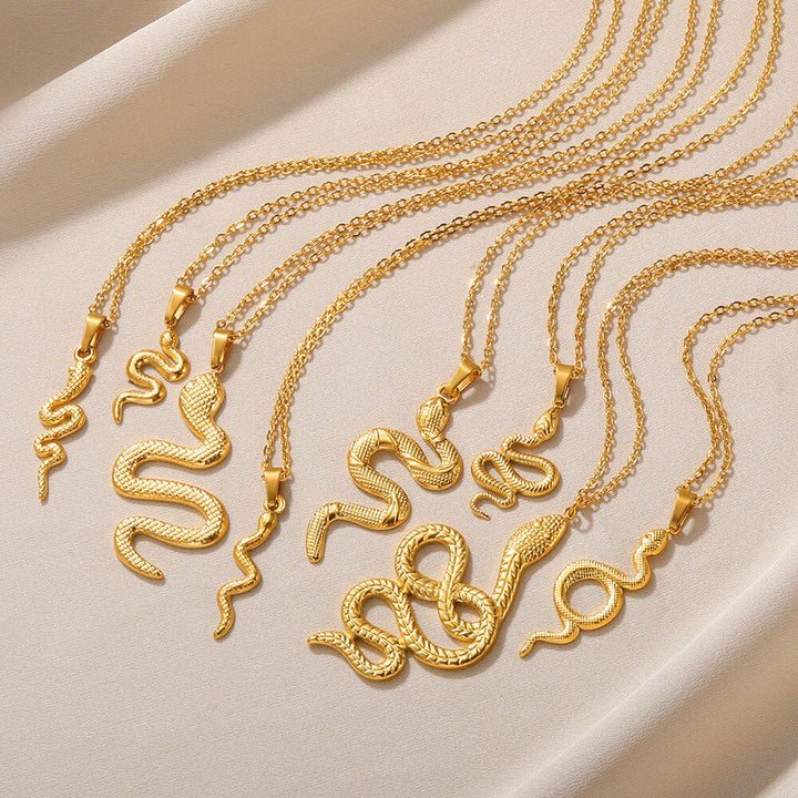 Women's Retro Snake Pendant Gold Plated Stainless Steel Necklace