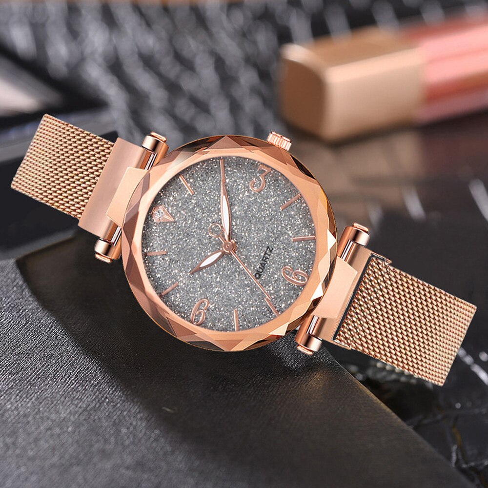 Women's Rose Gold Starry Sky Magnetic Mesh Watch