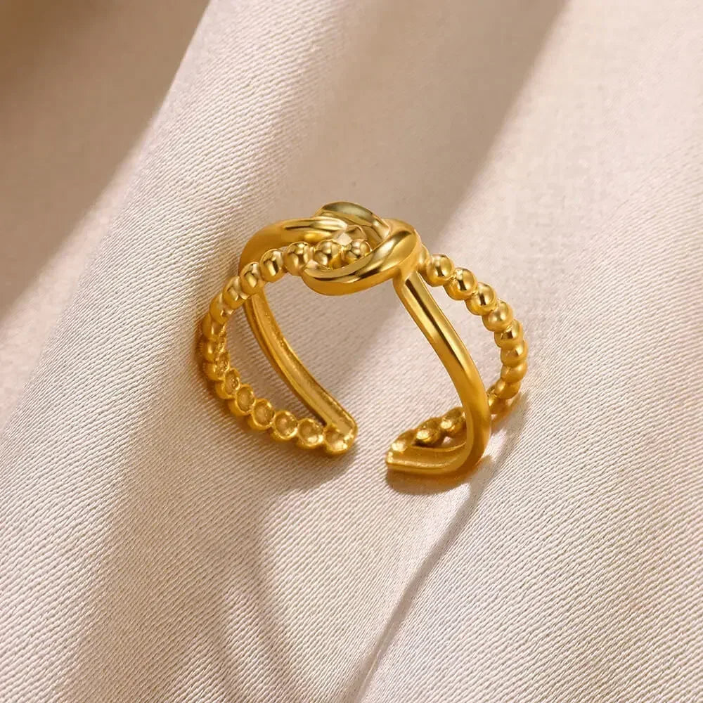 Women's Gold Color Stainless Steel Floral Open Ring