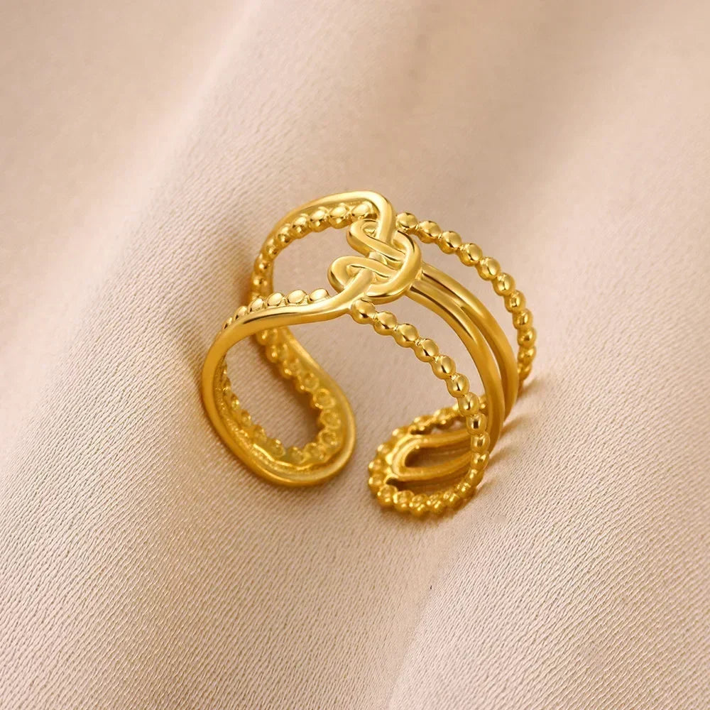 Women's Gold Color Stainless Steel Floral Open Ring
