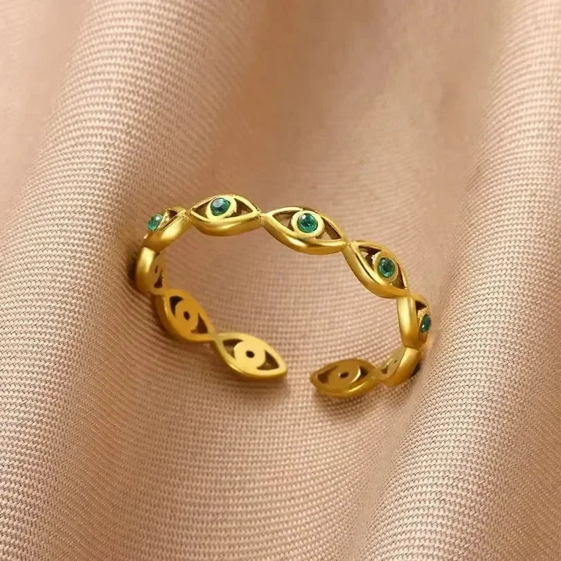 Women's Gold Color Stainless Steel Floral Open Ring