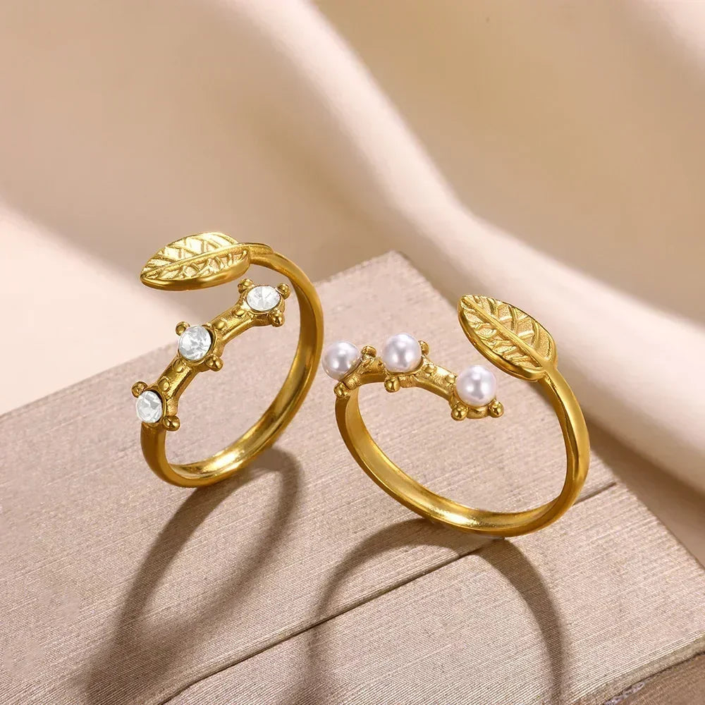 Women's Gold Color Stainless Steel Floral Open Ring
