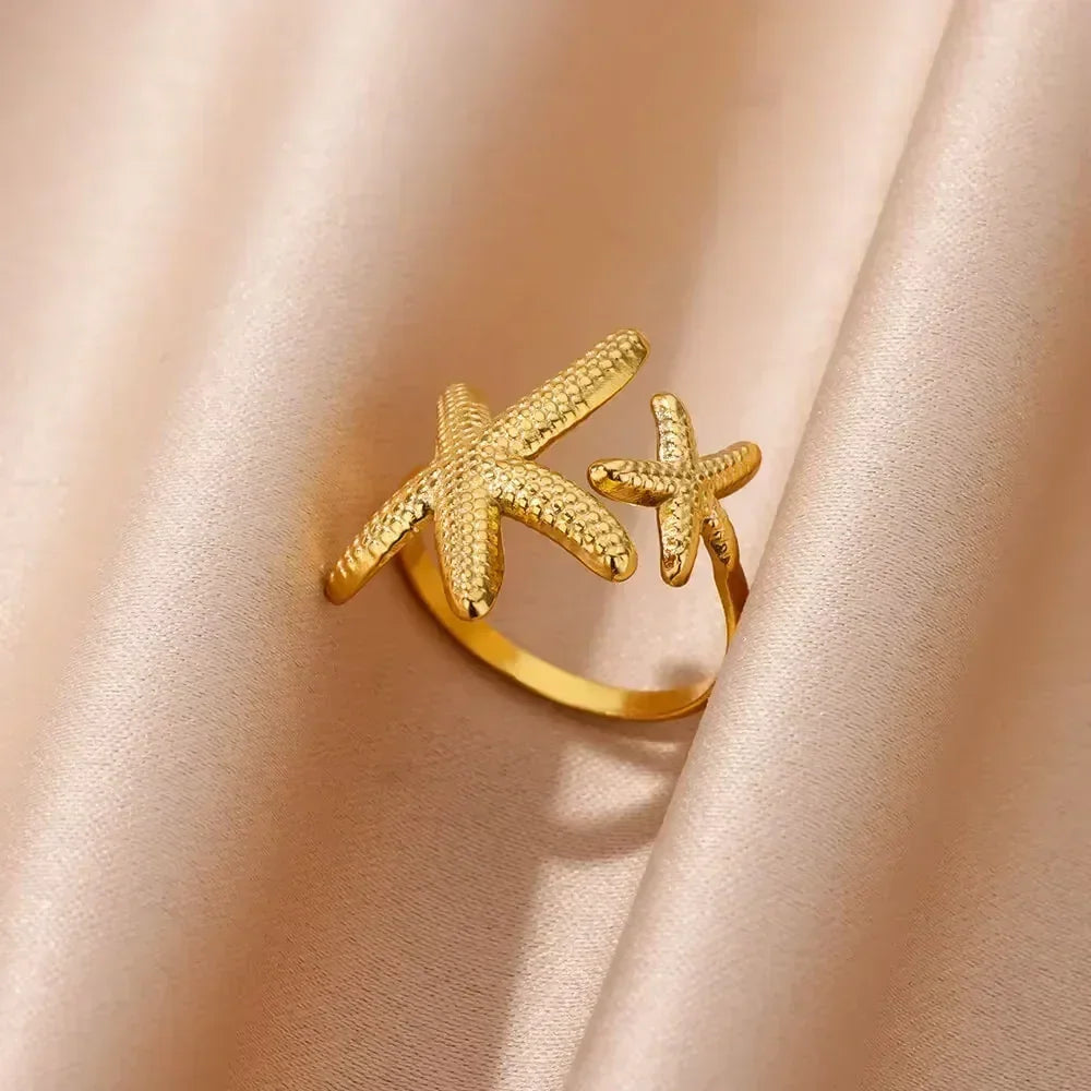 Women's Gold Color Stainless Steel Floral Open Ring