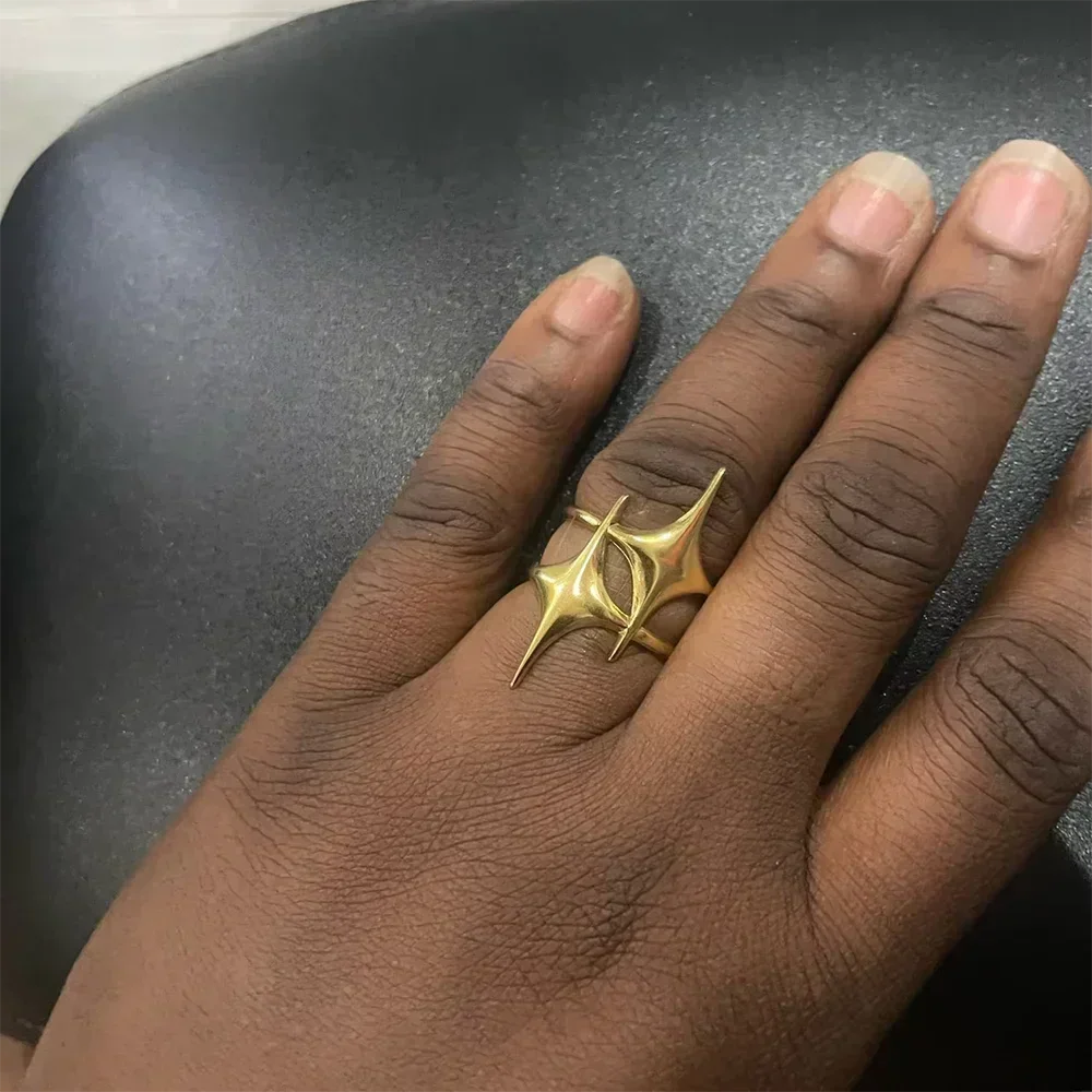 Women's Gold Color Stainless Steel Floral Open Ring