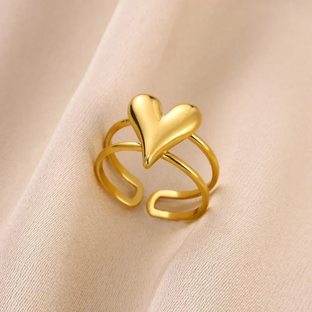 Women's Gold Color Stainless Steel Floral Open Ring
