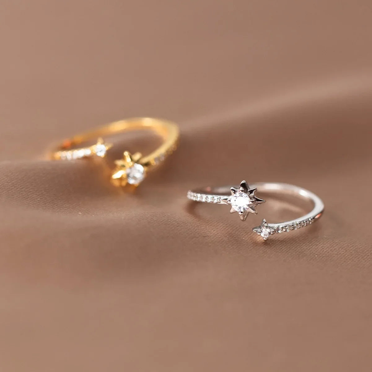 Women's 925 Sterling Silver Zircon Star Adjustable Ring