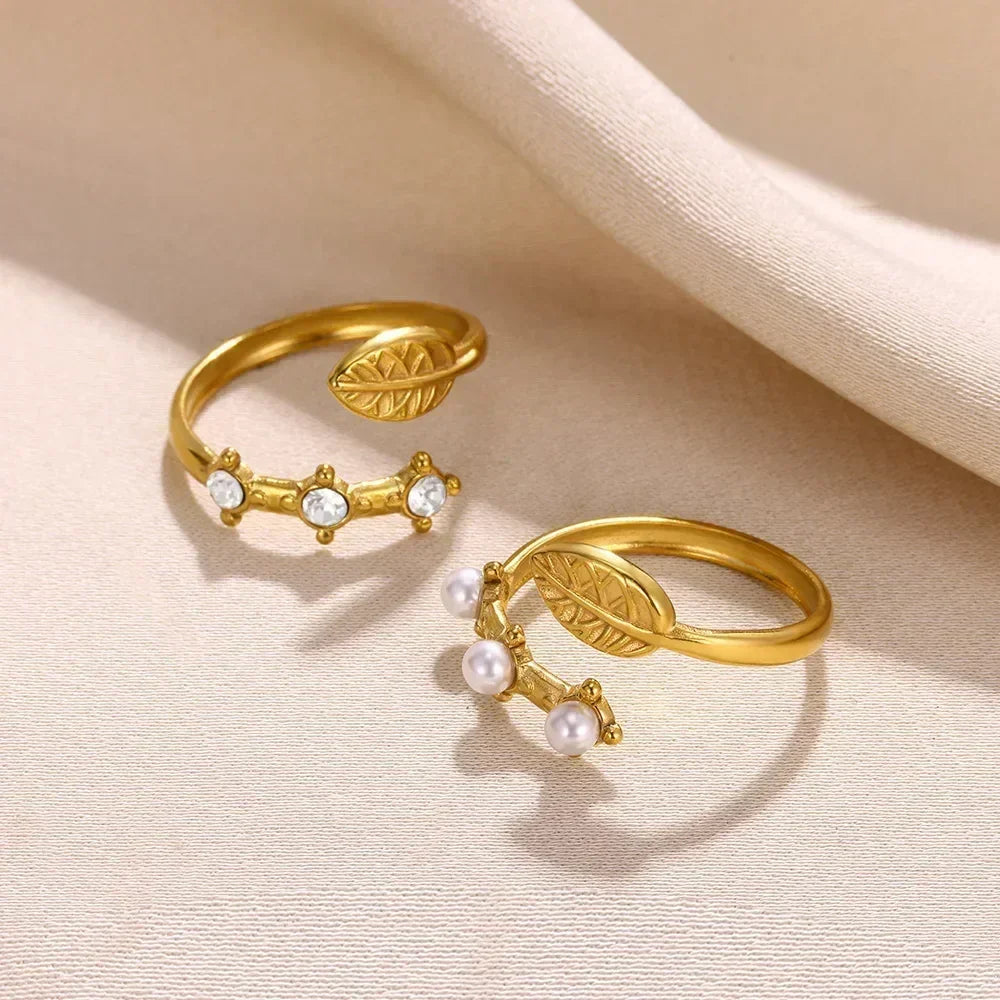 Women's Gold Color Stainless Steel Floral Open Ring