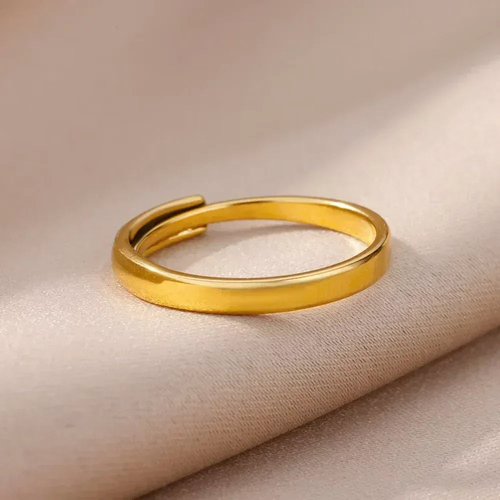 Women's Gold Color Stainless Steel Floral Open Ring
