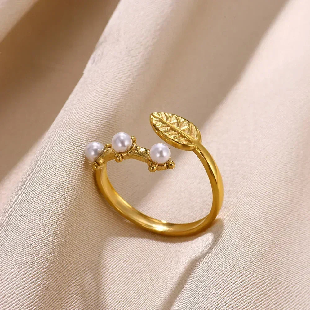 Women's Gold Color Stainless Steel Floral Open Ring