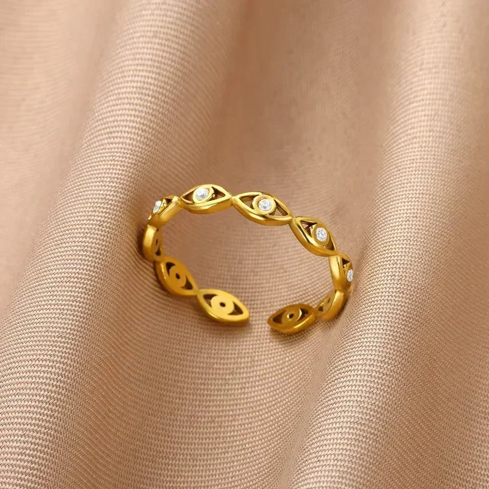 Women's Gold Color Stainless Steel Floral Open Ring