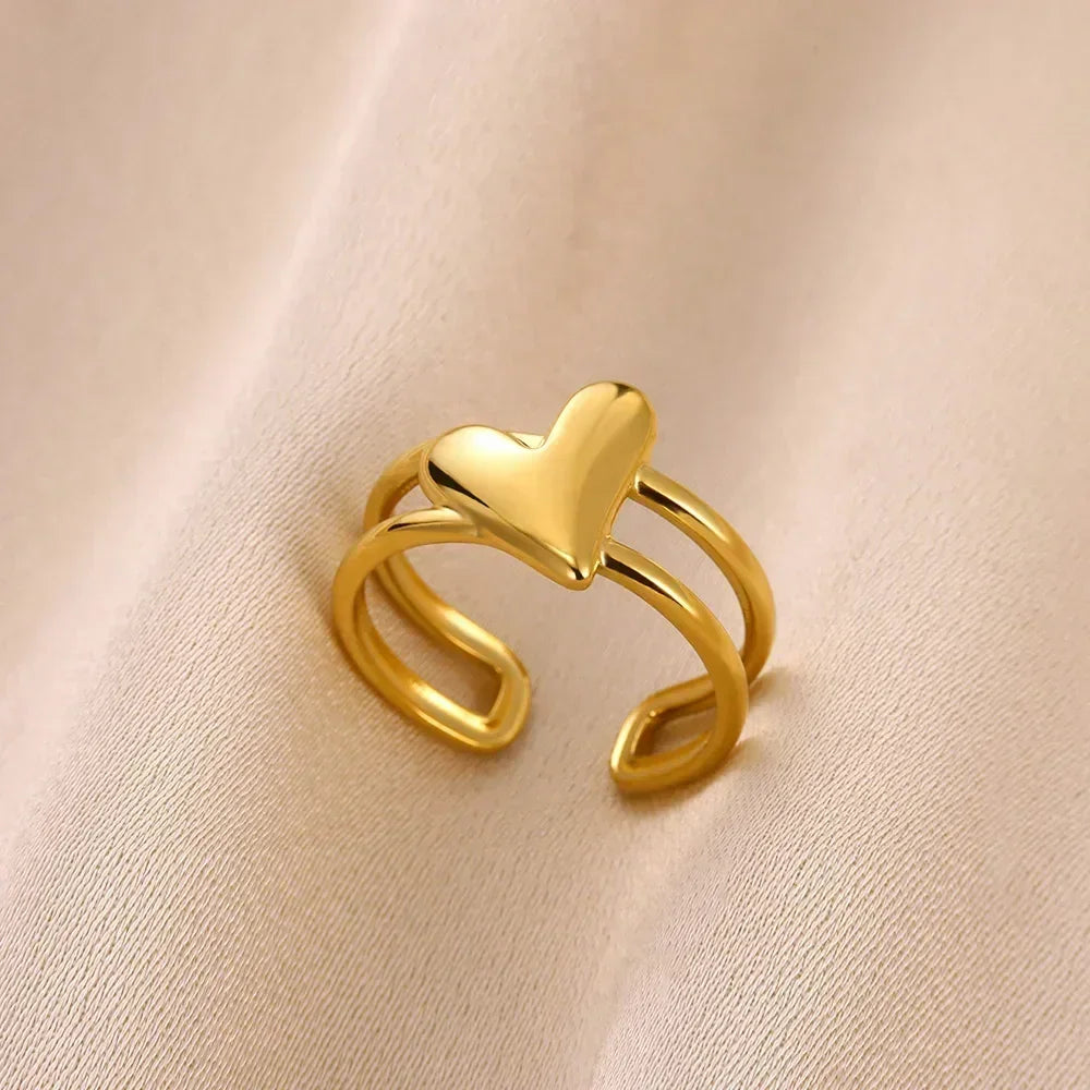 Women's Gold Color Stainless Steel Floral Open Ring