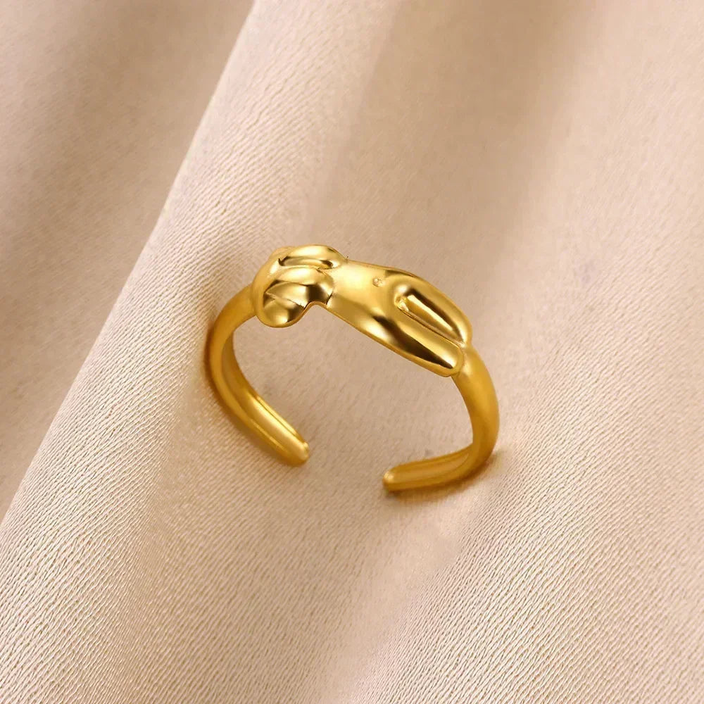 Women's Gold Color Stainless Steel Floral Open Ring