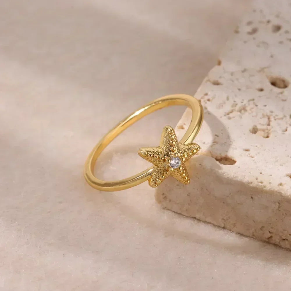 Women's Gold Color Stainless Steel Floral Open Ring