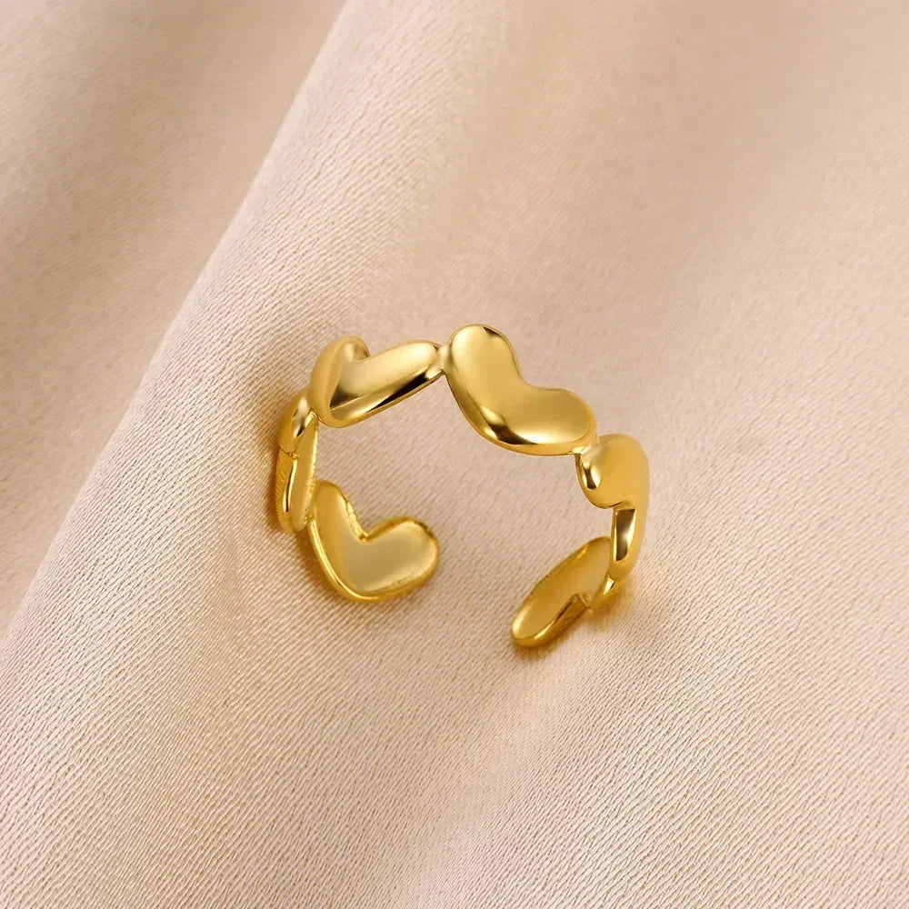 Women's Gold Color Stainless Steel Floral Open Ring