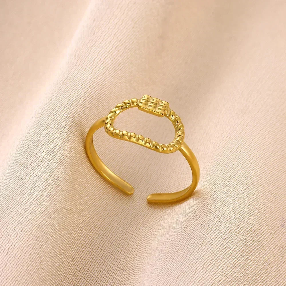 Women's Gold Color Stainless Steel Floral Open Ring