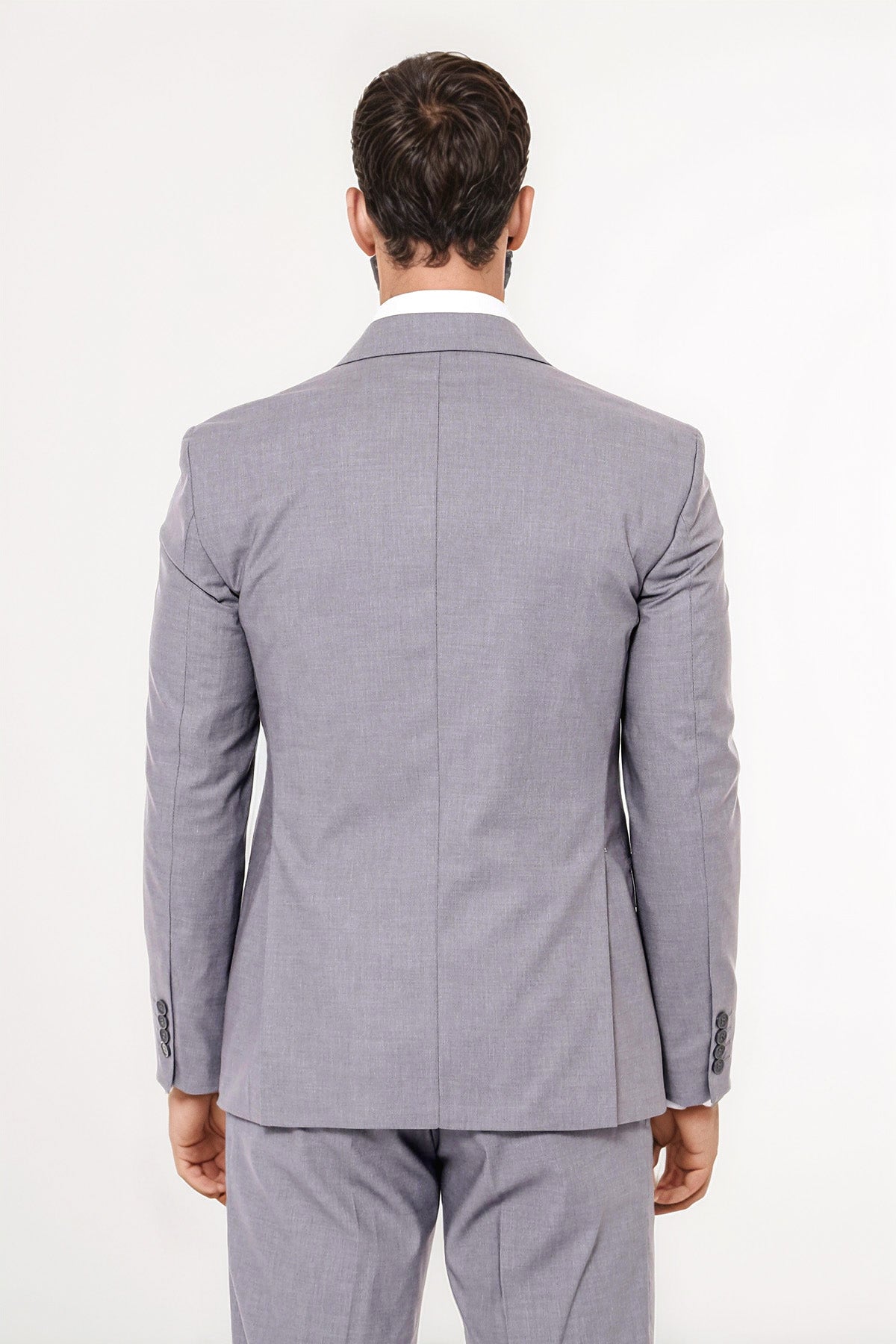 Grey Men's Plain Formal Suit With Vest