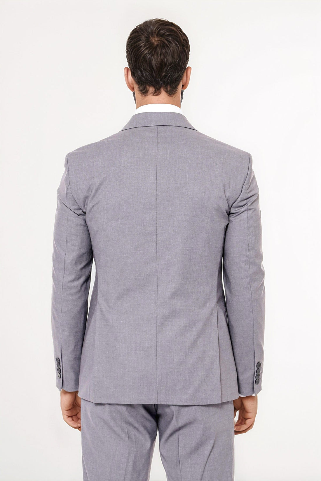 Grey Men's Plain Formal Suit With Vest