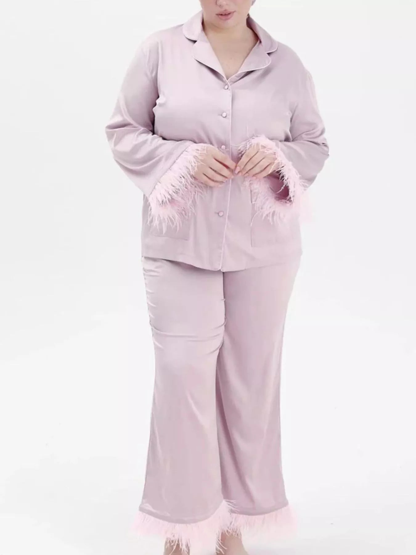 Women's Silky Button Up Top And Pants Lounge Set