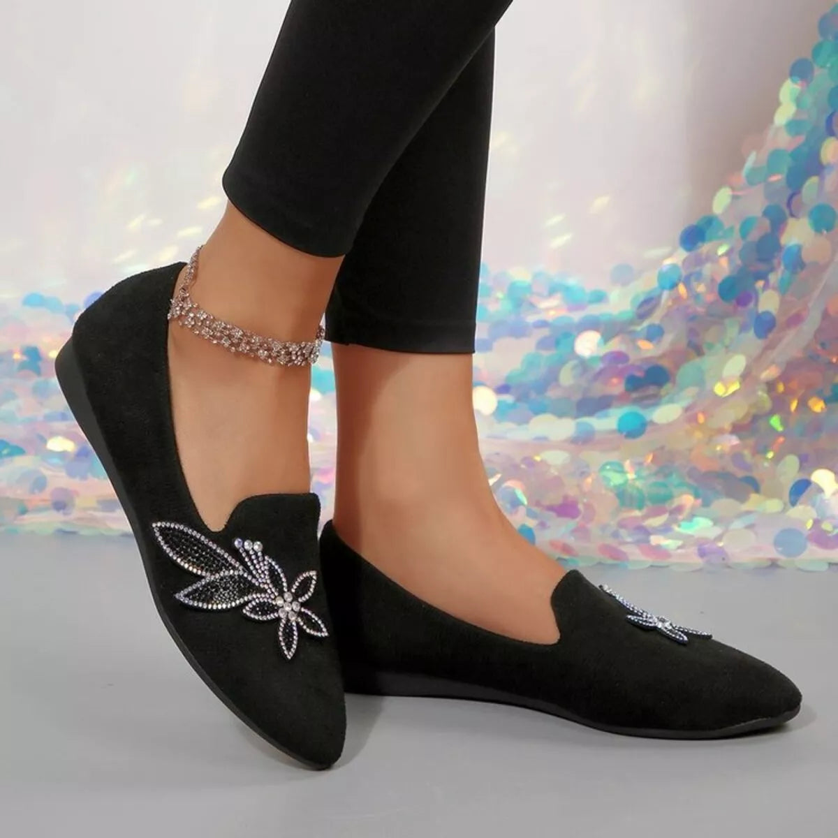 Rhinestone Pointed Toe Flats Slip On Casual Shoes