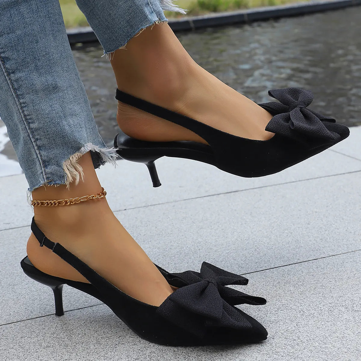 Bow Pointed Toe Kitten Heel Pumps Women's Shoes