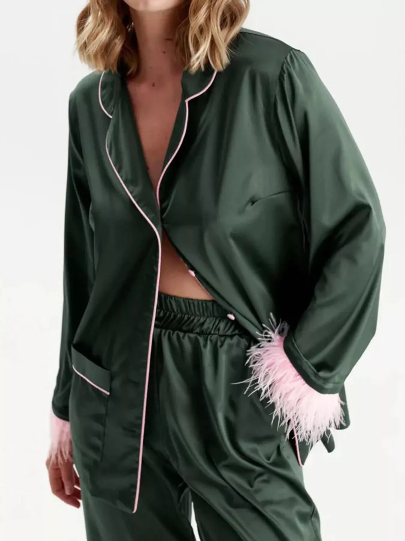 Women's Silky Button Up Top And Pants Lounge Set