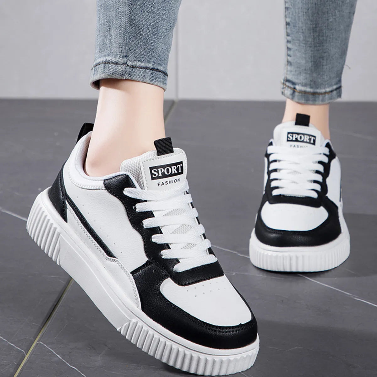 Lace Up Contrast Platform Sneakers Casual Women's Shoes