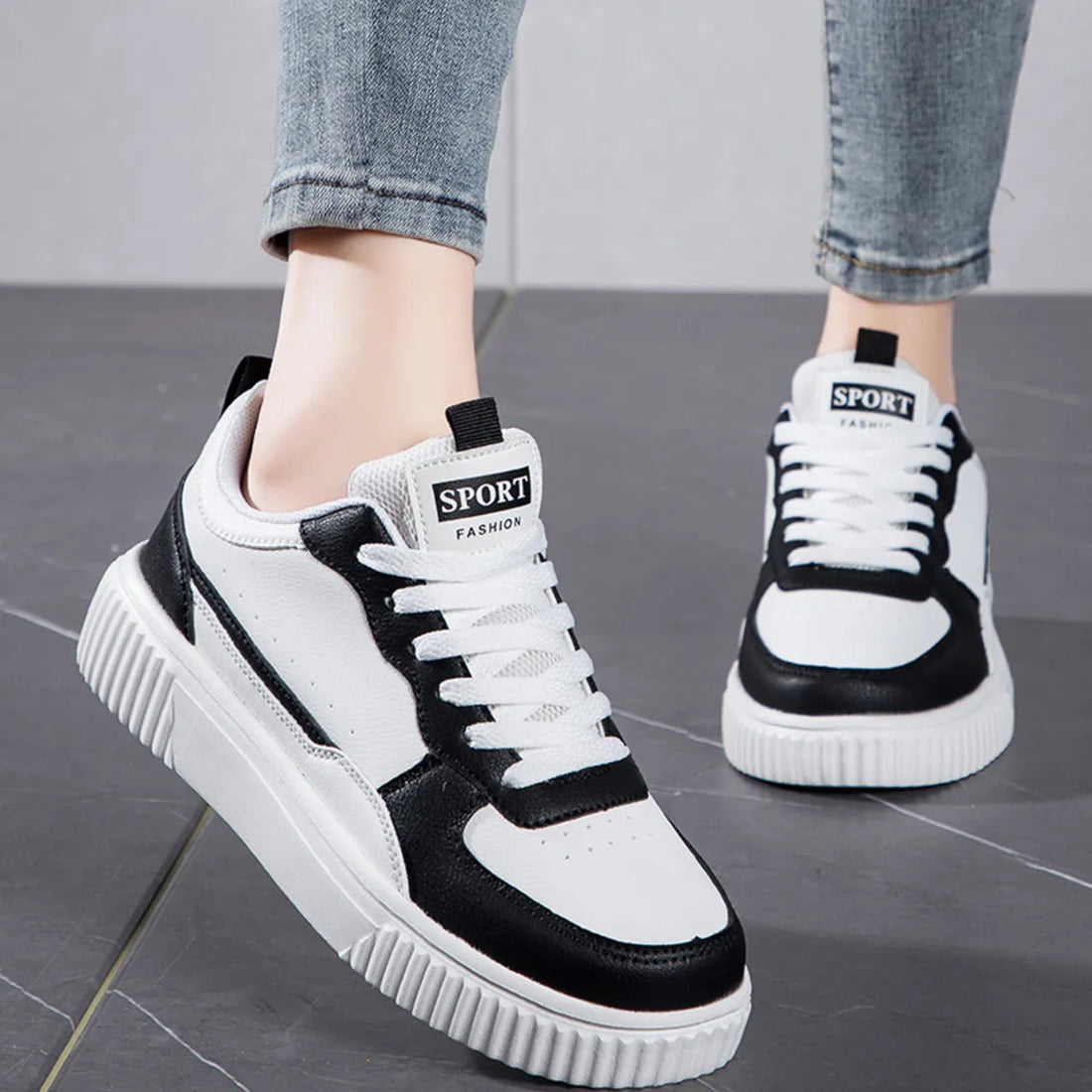 Lace Up Contrast Platform Sneakers Casual Women's Shoes