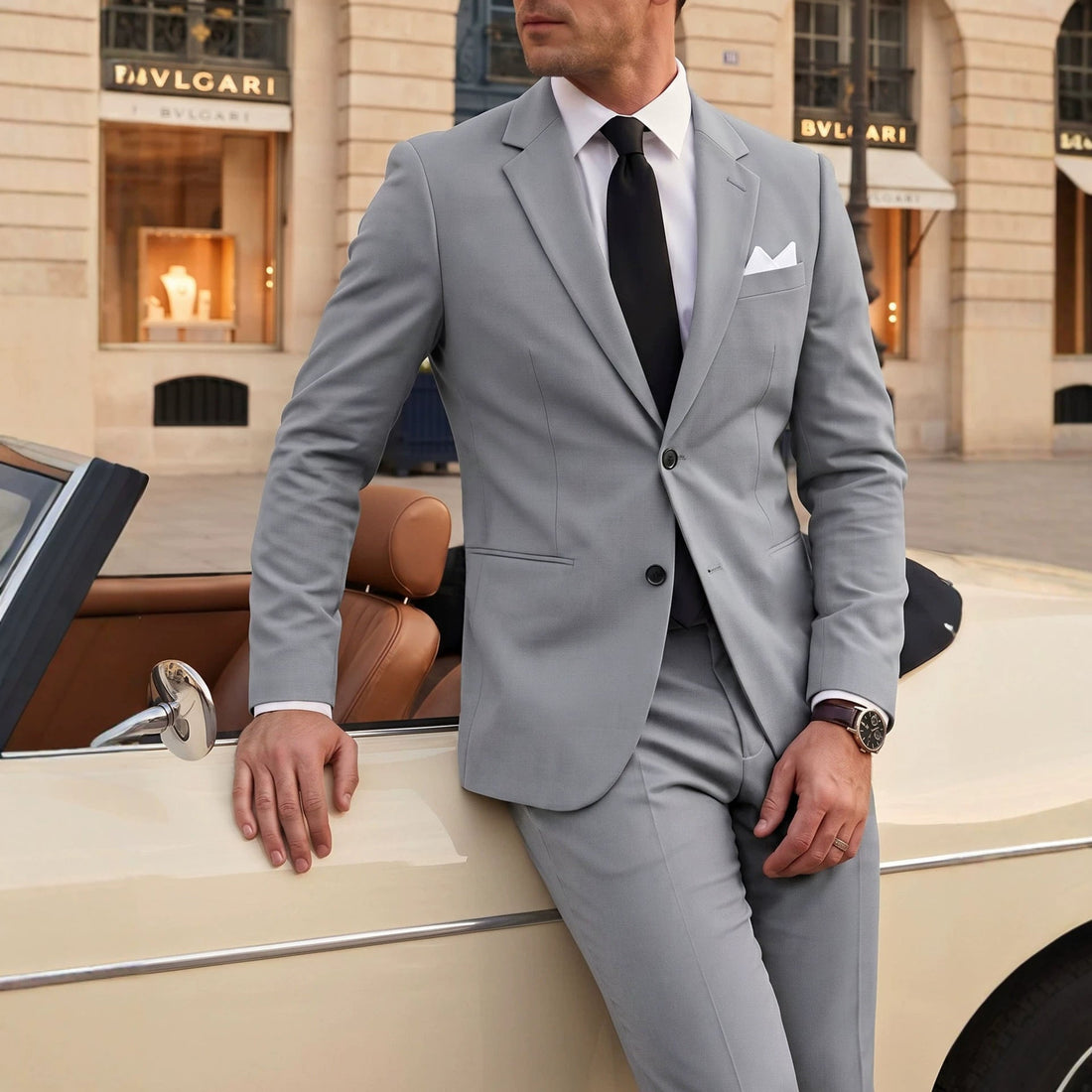 Men's Solid Color Business Formal Suit With Trousers