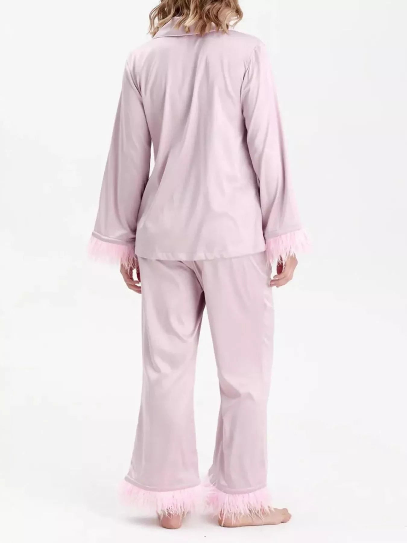 Women's Silky Button Up Top And Pants Lounge Set